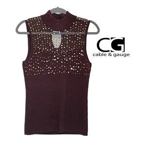 Cable and Gauge Brown Sequined Dressy Blouse
